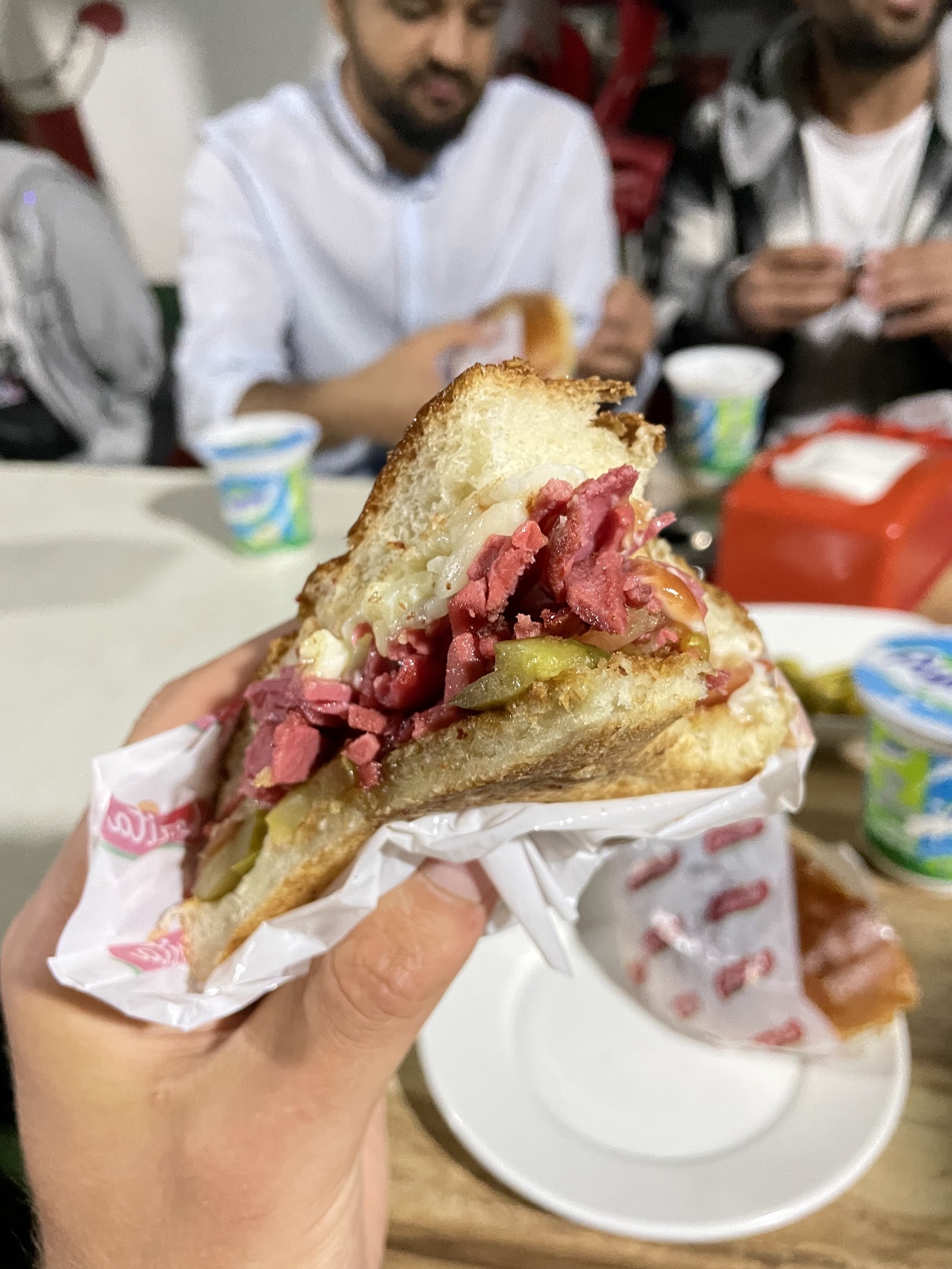 Close up of a steaming hot kumru sandwich