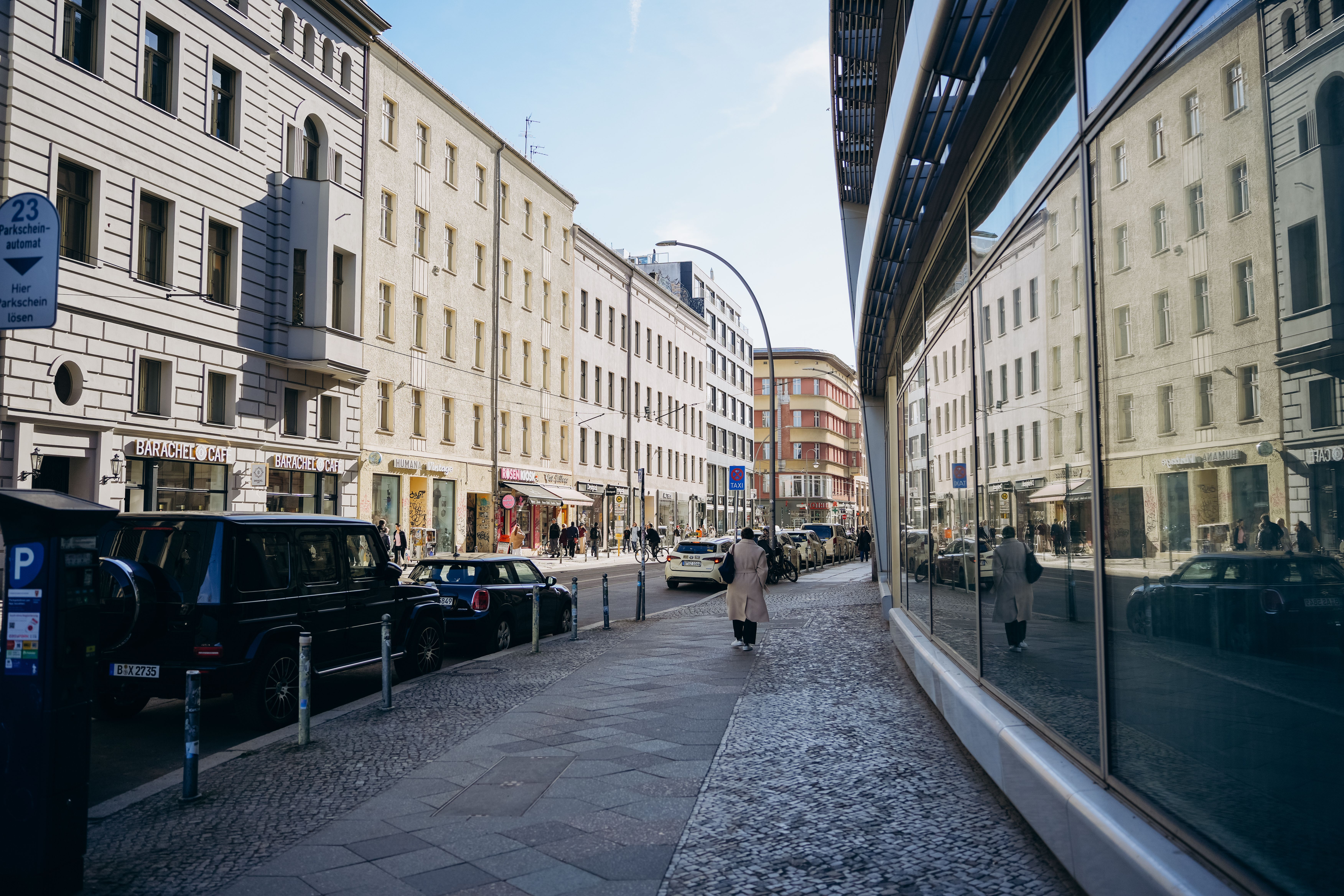 Street view of a modern office building in Berlin-Lichtenberg