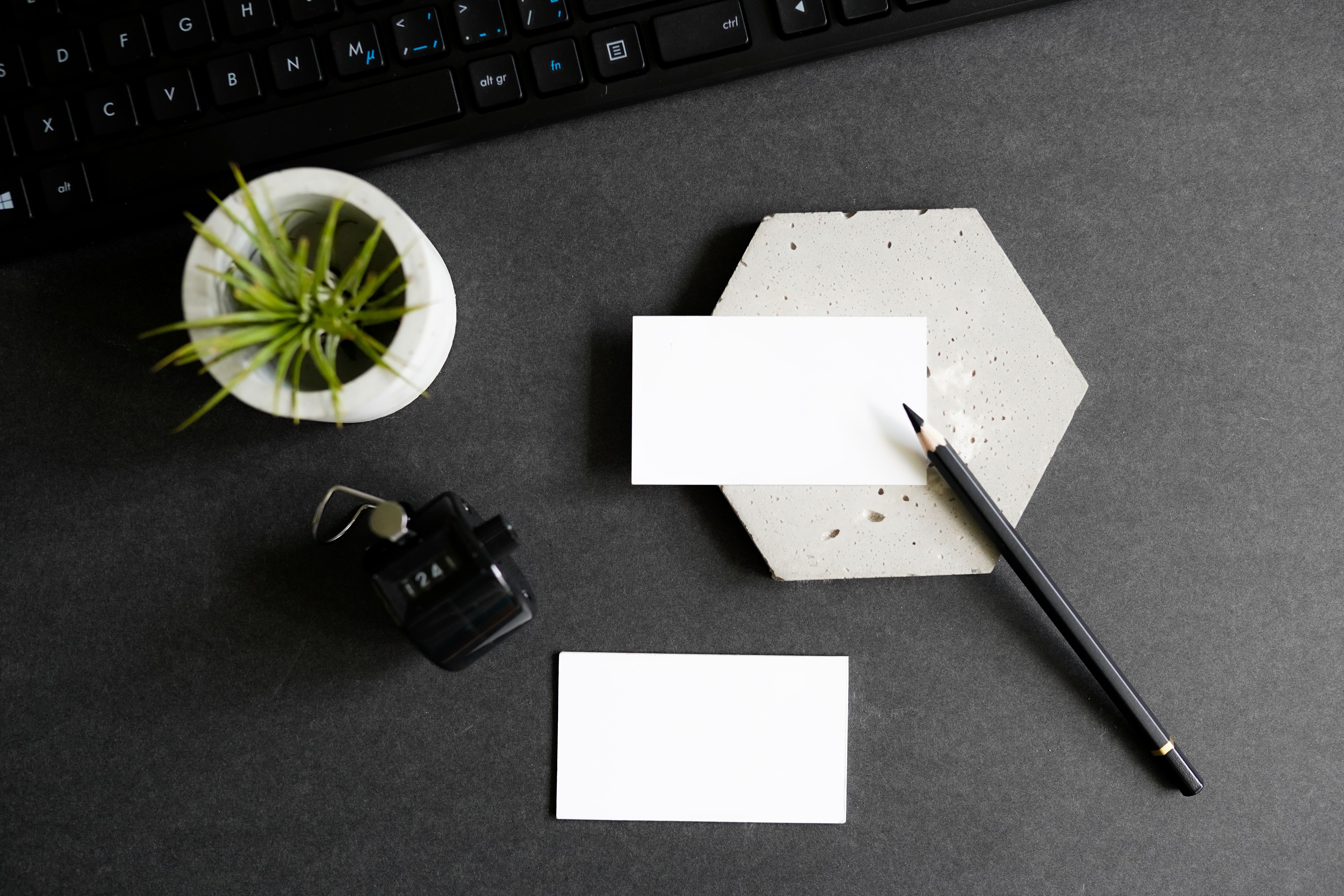 Close-up of a professional business card on a desk