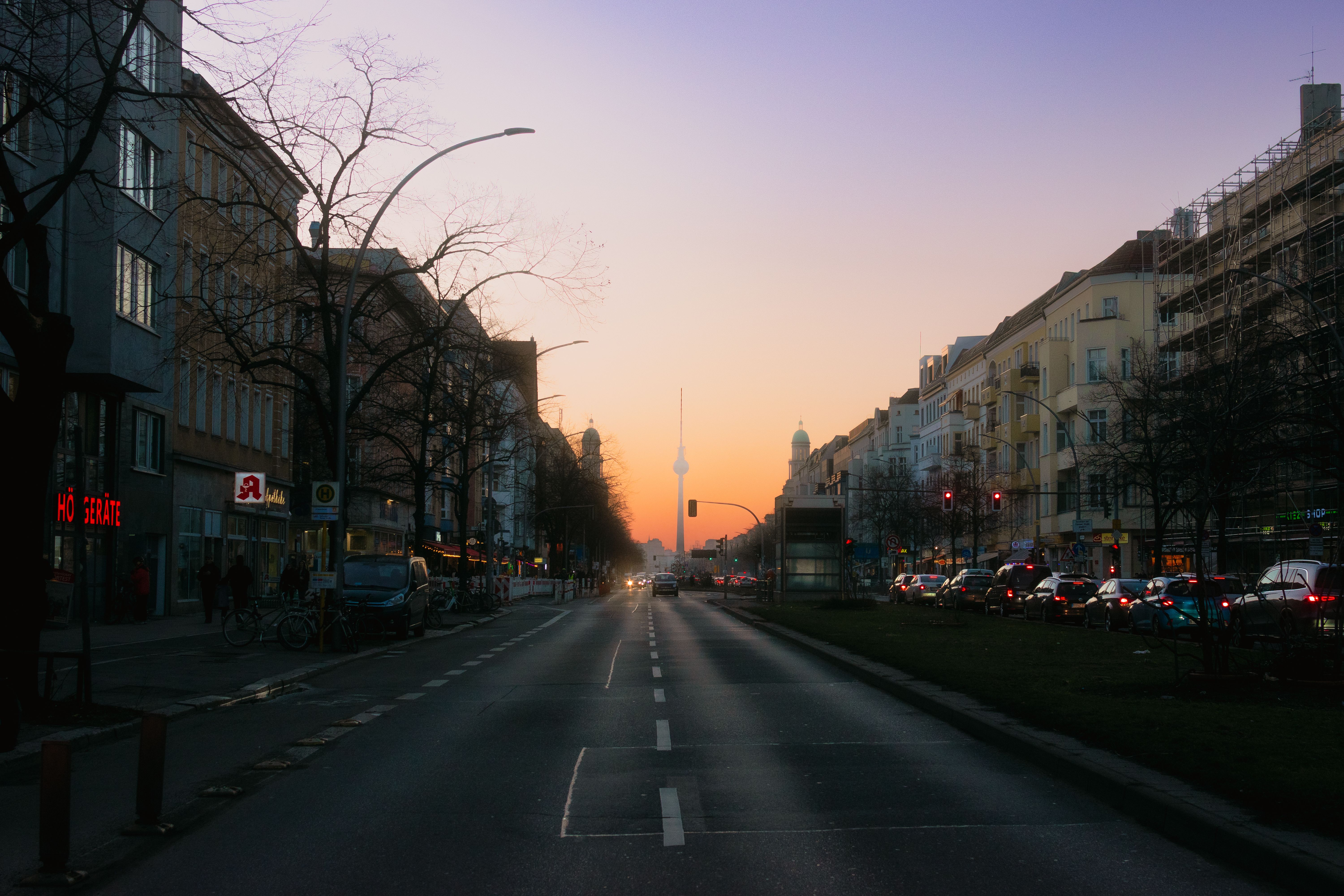 View of a street in Berlin-Lichtenberg with office buildings