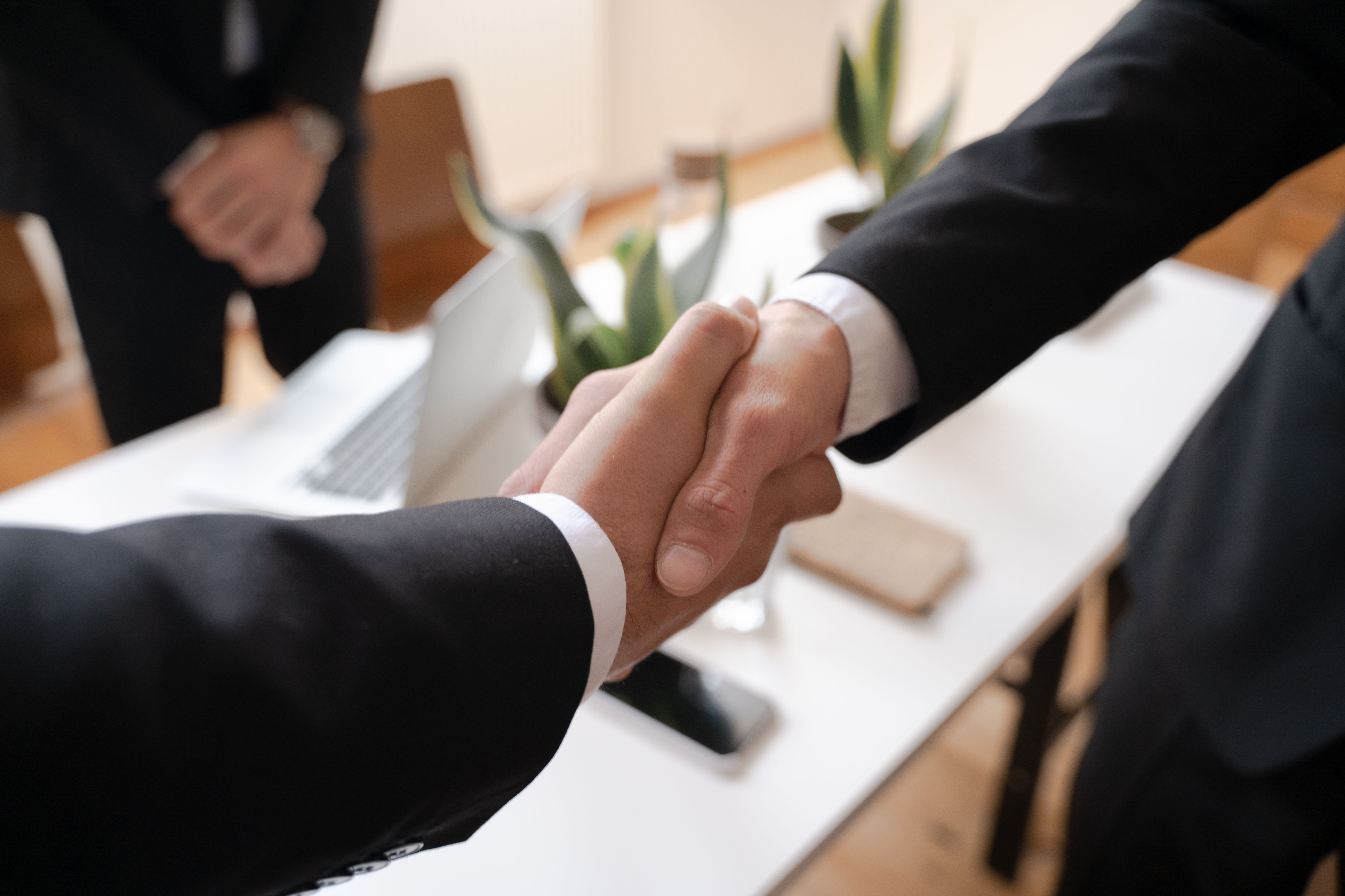 Close-up of a handshake between two professionals